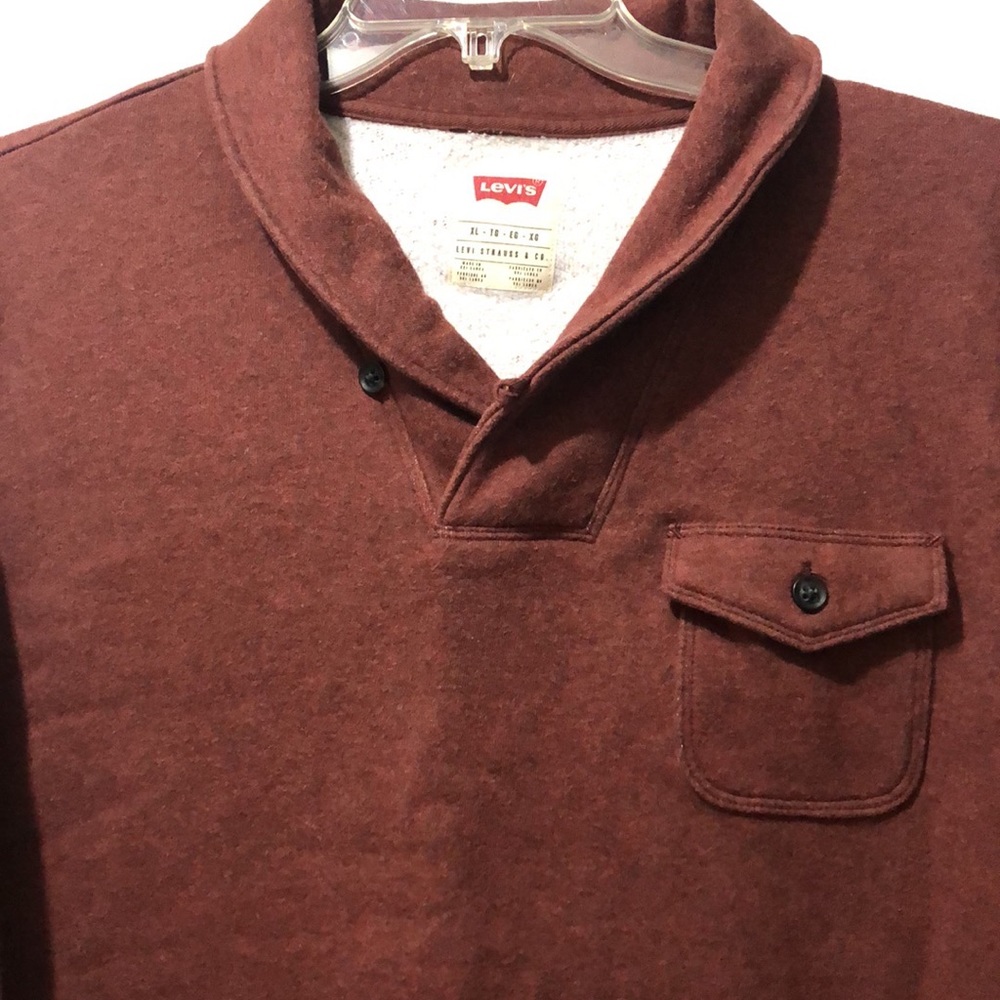 Levi’s Shawl Collar Sweatshirt Men XL Brick Red Blend Cuffed Pullover Casual - Picture 2 of 8